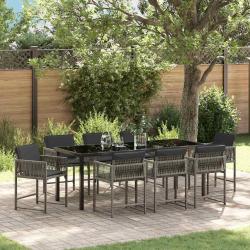Ensemble de salle &agrave; manger pour jardin 9 pcs Gris polyrotin