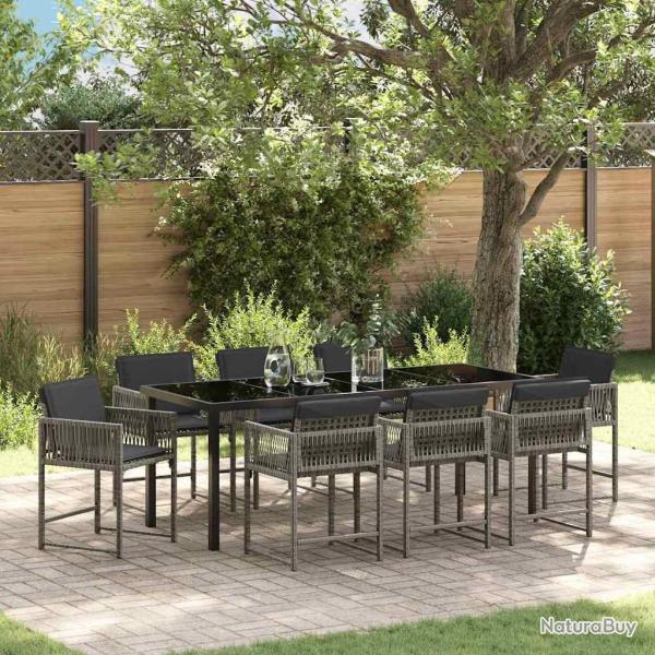 Ensemble de salle � manger pour jardin 9 pcs Gris polyrotin