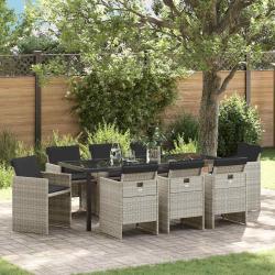 Ensemble de salle &agrave; manger pour jardin 9 pcs Gris clair