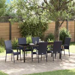Ensemble de salle &agrave; manger pour jardin 7 pcs Noir