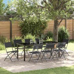 Ensemble de salle &agrave; manger pour jardin 9 pcs Noir