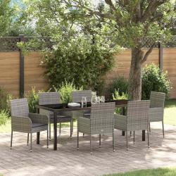 Ensemble de salle &agrave; manger pour jardin 7 pcs Gris polyrotin