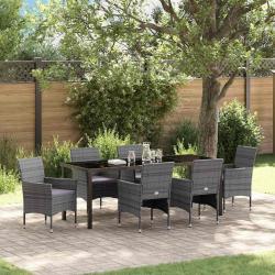 Ensemble de salle &agrave; manger pour jardin 7 pcs Gris polyrotin