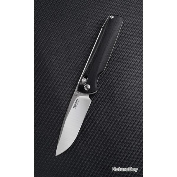 Couteau Pliant SRM Terrier Lame Acier D2 Drop Point Manche G10 Noir Ambi Lock SRM258LGB