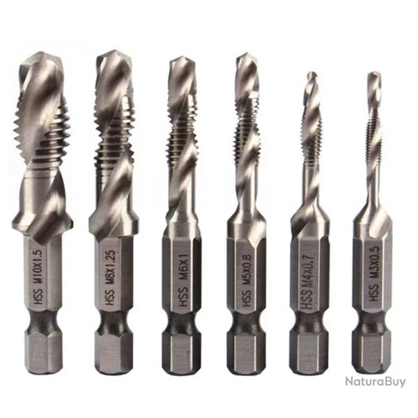 Jeu de 6 Tarauds Perceurs HSS M3 � M10 - Per�age, Taraudage et Chanfreinage Acier