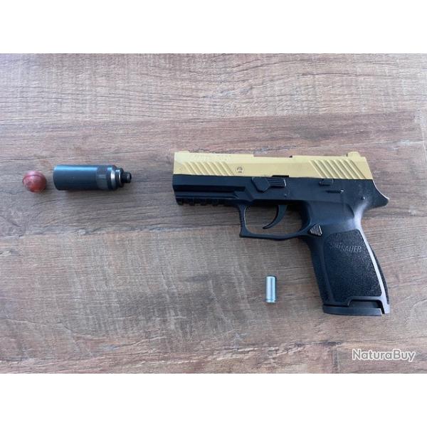 Pistolet � blanc SIG SAUER P320 cal.9mm P.A.K BICOLOR s�rie limit�e GOLD avec embout gomm cogne