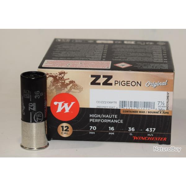 lot de 100 cartouches Winchester ZZ Pigeon , cal 12/70  bourre jupe , 36 grammes, Numero 7,5