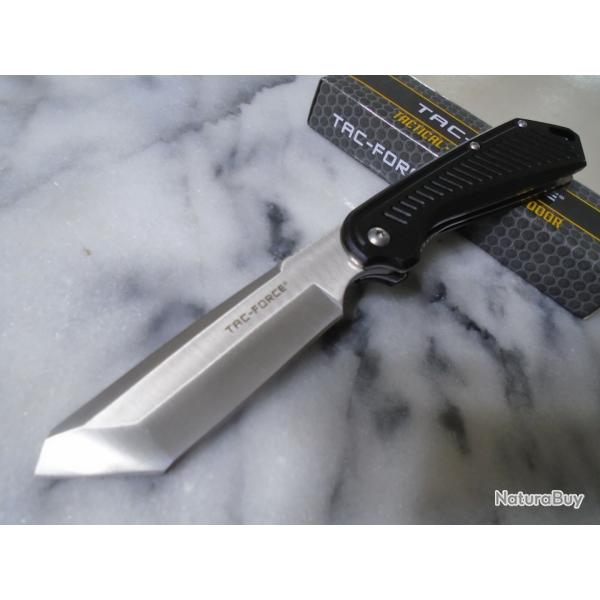 Couteau Tac Force Linerlock Black Lame Acier 3Cr13 Tanto Satin Manche Plaquettes Black Alu Clip 40bk