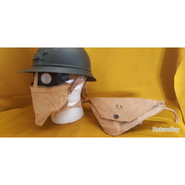 WW1 1916 MASQUE TN 2e Mle avec lunettes en caoutchouc type MEYROWITZ Pochette Toile Verdun 1916...