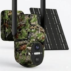 Cam&eacute;ra de Surveillance 4G Solaire 360&deg; D&eacute;tection PIR Vision Nocturne HD IP65 Camouflage Chasse Camo