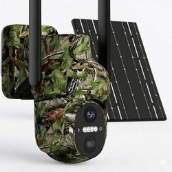 Cam&eacute;ra de Surveillance 4G Solaire 360&deg; D&eacute;tection PIR Vision Nocturne HD IP65 Camouflage Chasse Camo