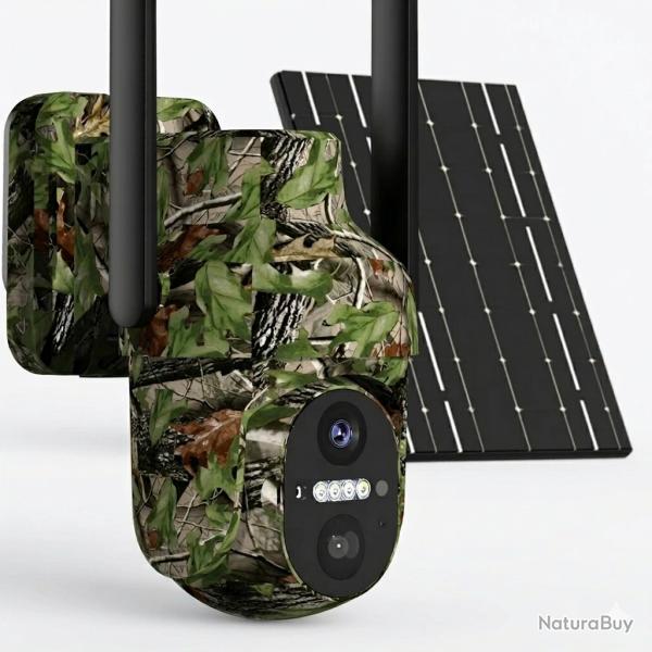 Cam�ra de Surveillance 4G Solaire 360� D�tection PIR Vision Nocturne HD IP65 Camouflage Chasse Camo