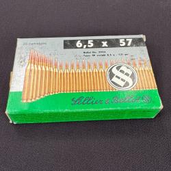 1 boite de cartouche avec 6 cartouches calibre 6,5x57 de marque Sellier Bellot