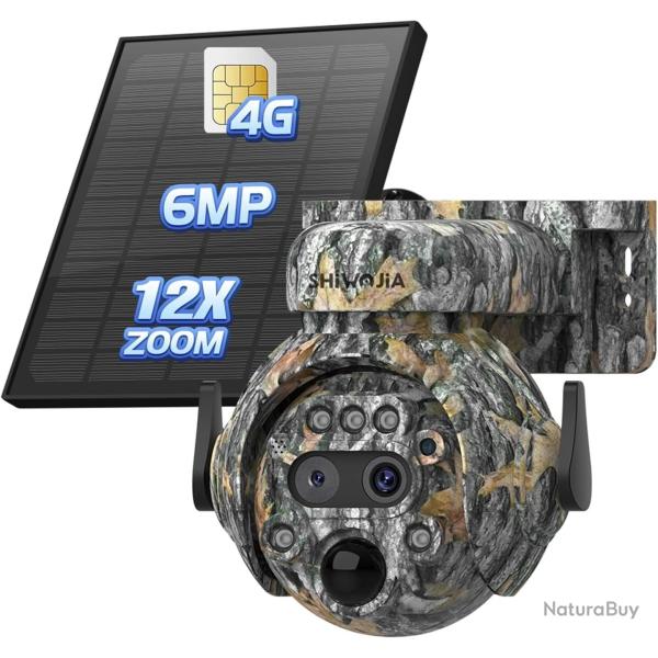 Cam�ra de Chasse 4G Solaire 6MP Double Objectif Zoom 12X PTZ 360� Vision Nocturne Couleur PIR