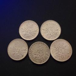 Lot 5 pi&egrave;ces 5 francs semeuse argent !