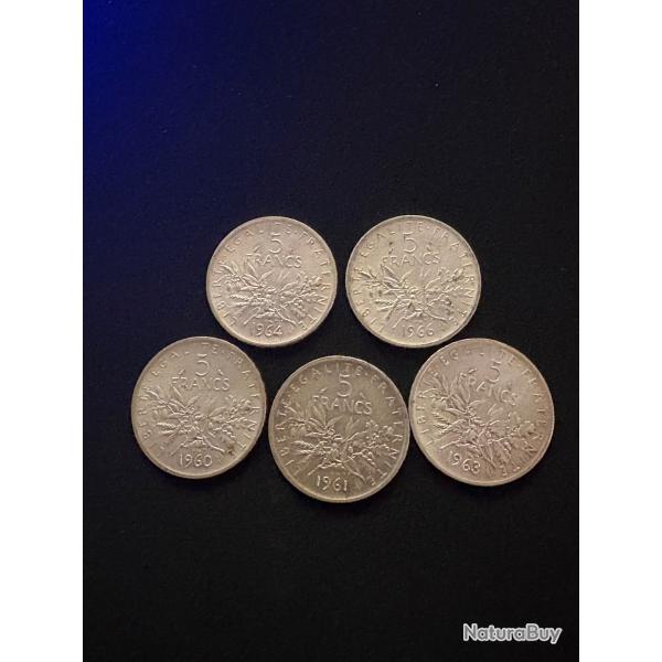 Lot 5 pi�ces 5 francs semeuse argent !