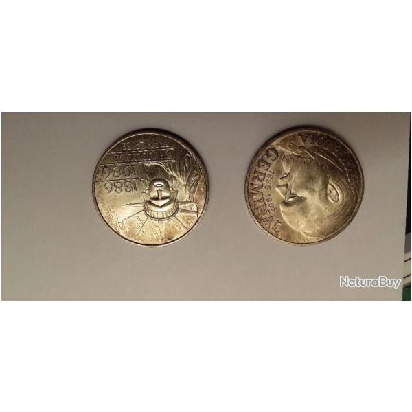 DEUX PIECES DE 100FRANCS ARGENT.(Germinal 1985)et(Statut de la Libert� 1986).