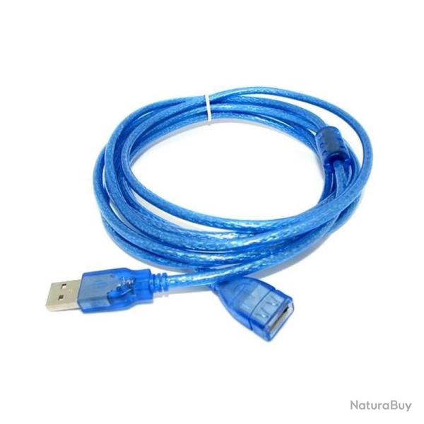 Cable USB 2.0 Male Femelle Rallonge 3m Bleu