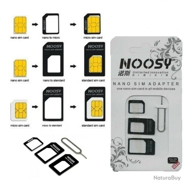 Pack 3 Adaptateur  Carte Micro Nano Sim iPhone  iPad Samsung -Micro Nano Sim