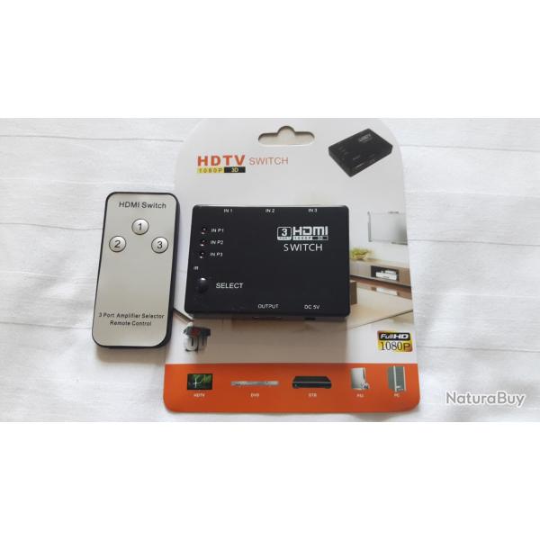 HDMI Repartiteur Switch  HDTV 1080p 3D  4K-3 entrees