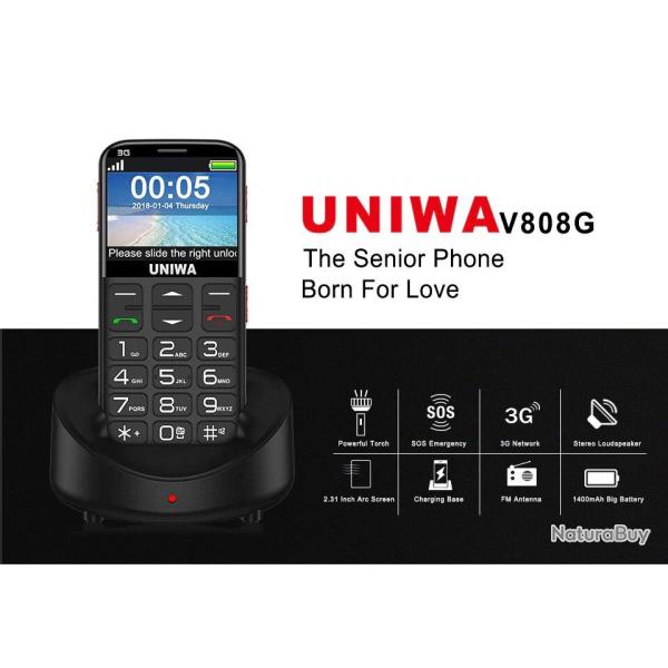 Telephone Portable Senior 3G SOS Grosses Touches -Noir