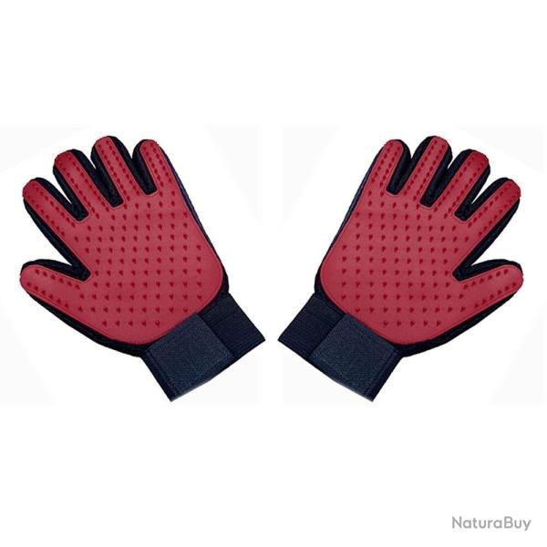 Gant Peigne Silicone Toilettage Chien Chat -Rouge Paire