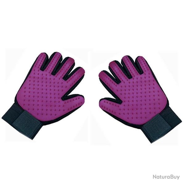 Gant Peigne Silicone Toilettage Chien Chat -Violet Paire