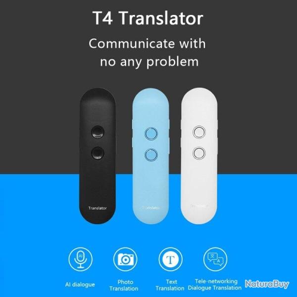 Traducteur Vocal instantane Bluetooth 97 langues-Blanc