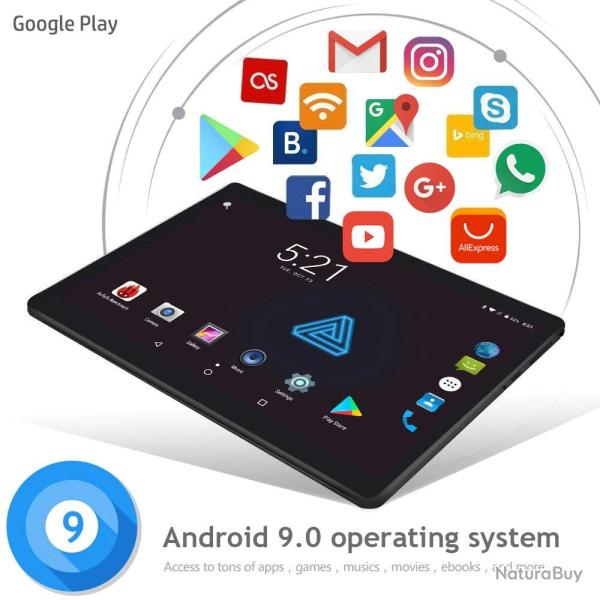 Tablette Android 9 10.1" 2/32GB 4G + Housse-Noir