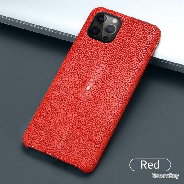 Coque Luxe iPhone Cuir Raie Stingray Galuchat-Rouge-iPhone 11 Pro Max