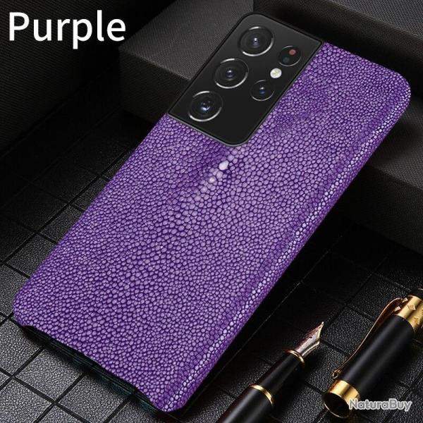 Coque Luxe Samsung Cuir Raie Stingray Galuchat-Violet-Galaxy S21 Plus