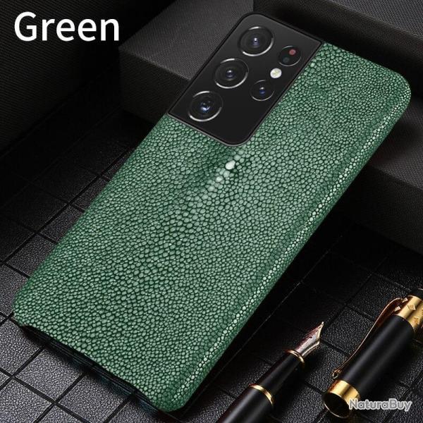 Coque Luxe Samsung Cuir Raie Stingray Galuchat-Vert-Galaxy S21 Ultra