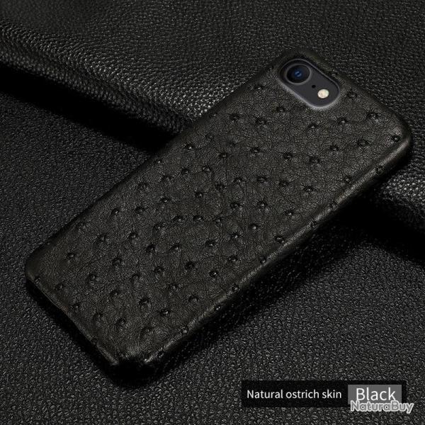 Coque iPhone Autruche Veritable-Noir-iPhone 12