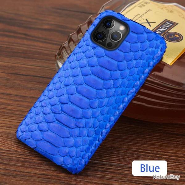 Coque iPhone Serpent Veritable Python-Bleu-iPhone 11