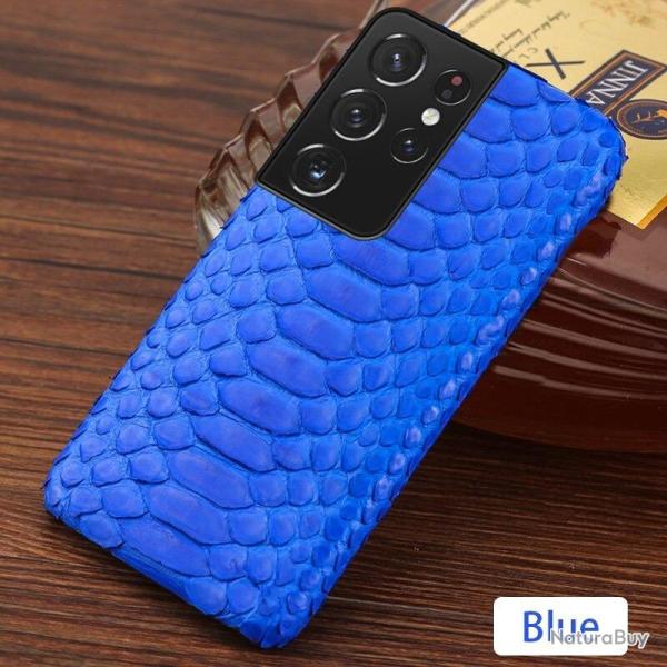 Coque Samsung Serpent Veritable Python-Bleu-Galaxy S21 Ultra