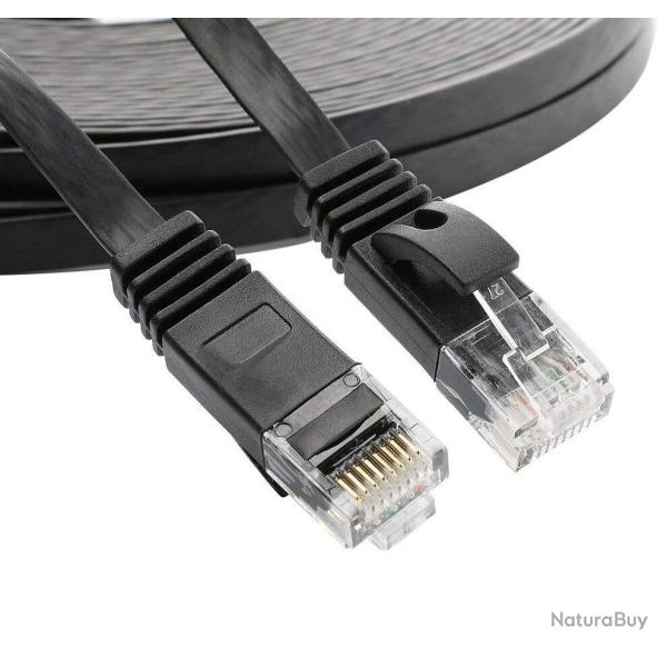 Cable Ethernet Plat Blinde CAT6 RJ45 10GB-Noir-0.5m