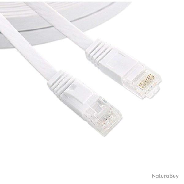 Cable Ethernet Plat Blinde CAT6 RJ45 10GB-Blanc-30m