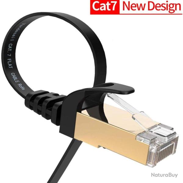 Cable Ethernet Plat Blinde Noir CAT7 RJ45 10GB-3m