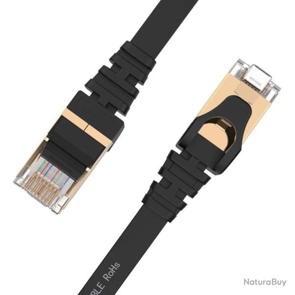 Cable Ethernet Plat Blinde Noir CAT7 RJ45 10GB-15m