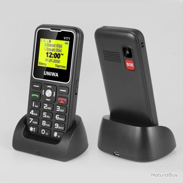 Telephone Portable Senior SOS avec Socle-Noir