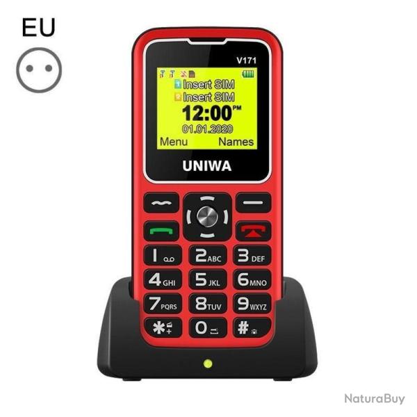 Telephone Portable Senior SOS avec Socle-Rouge