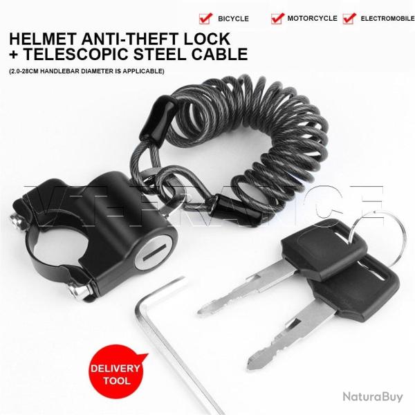 Cadenas Anti-Vol et Cable pour Casque  Moto Velo-Noir