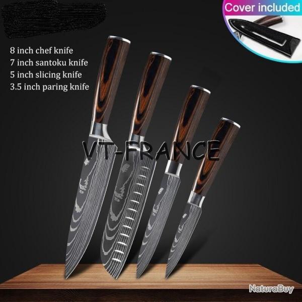Set Couteau Japonais Pro Santoku Style Damas-4pcs-Set 4