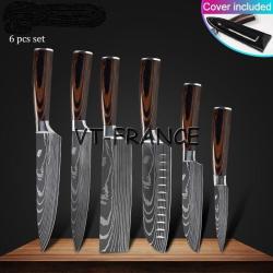 Set Couteau Japonais Pro Santoku Style Damas-6pcs-Set 1