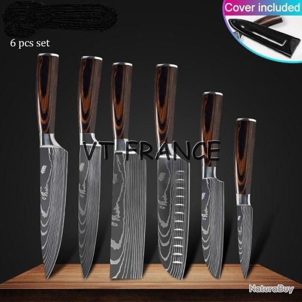 Set Couteau Japonais Pro Santoku Style Damas-6pcs-Set 1