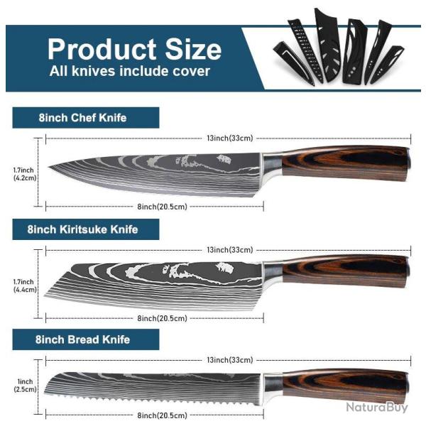 Set Couteau Japonais Pro Santoku Style Damas-Chef 33cm