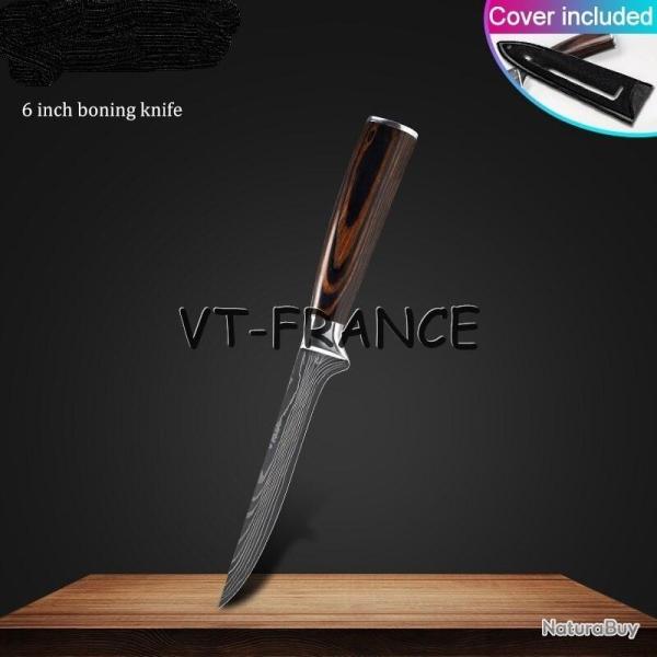 Set Couteau Japonais Pro Santoku Style Damas-Desosseur 27.5cm
