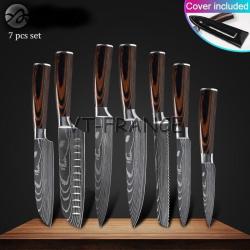 Set Couteau Japonais Pro Santoku Style Damas-7pcs-Set 1
