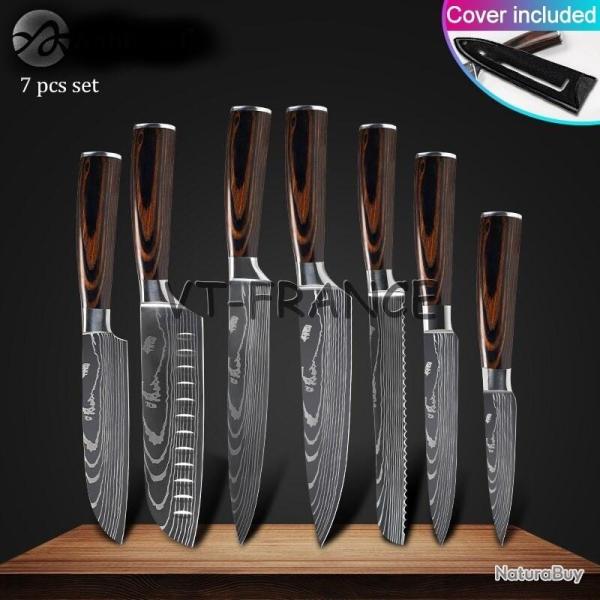 Set Couteau Japonais Pro Santoku Style Damas-7pcs-Set 1