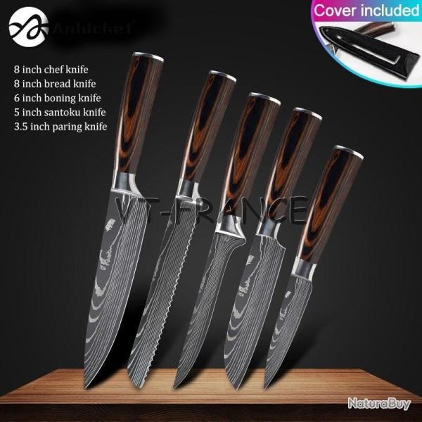 Set Couteau Japonais Pro Santoku Style Damas-5pcs-Set 2